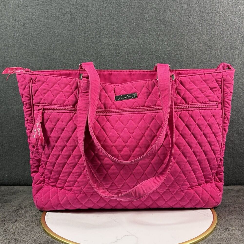 Vera Bradley Pink Padded Quilted Work Tote Bag Laptop Travel Shoulder Bag Pocket